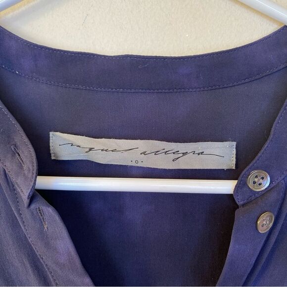 RAQUEL ALLEGRA Silk Subtle Tie-Dye Button Shirt Blouse Navy Blue Sz 0 Small - Picture 3 of 11